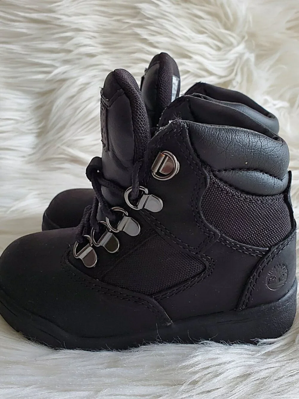Timberland Black Premium Leather Toddler Waterproof Cushioned Field Boot SZ 9
